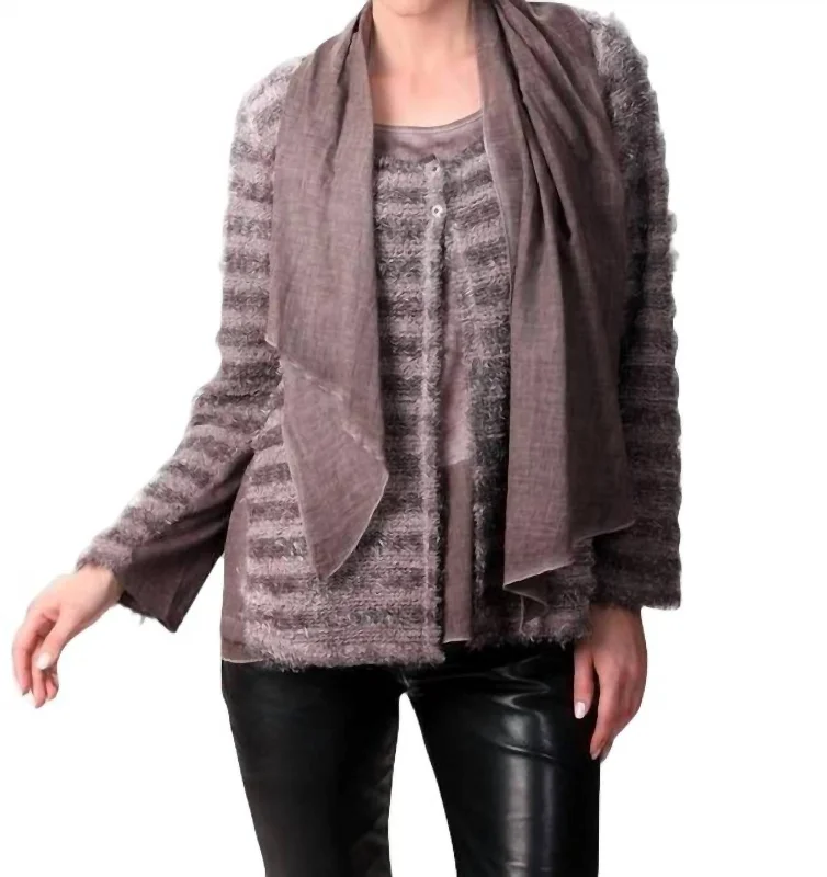 Glitter Knit Tops2-Button Stripe Top In Taupe