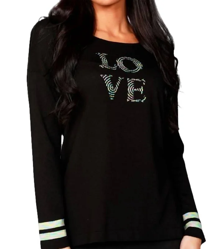 Travel Knit Tops3/4 Love Crew Sweater In Black/multi