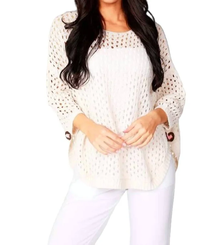 Fitted Knit TopsAimee Wooden Button Poncho In Beige