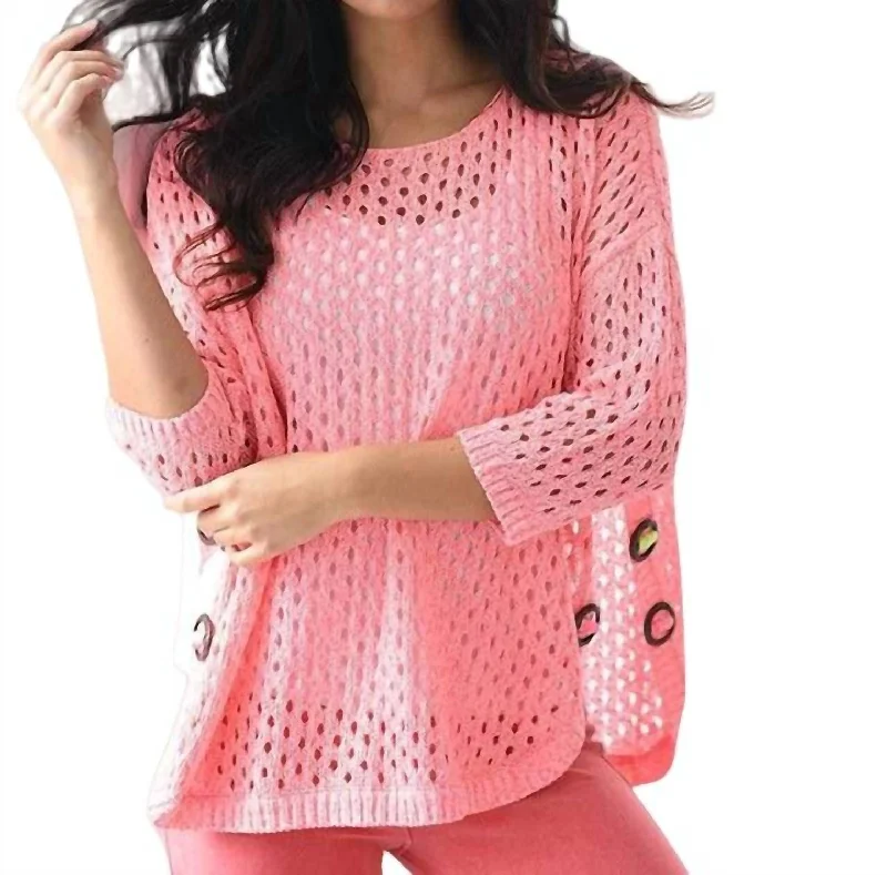 Glitter Knit TopsAimee Wooden Button Poncho In Pink