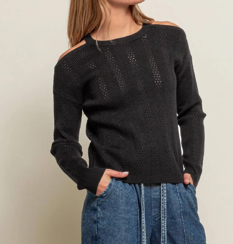 Fishing Knit TopsCold Shoulder Sweater In Black