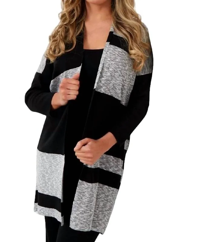 Off-Shoulder Knit TopsColor Block Cardigan In Black