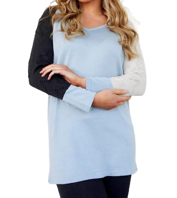 Scoop Neck Knit TopsColor Block V-Neck Pullover In Ice Combo