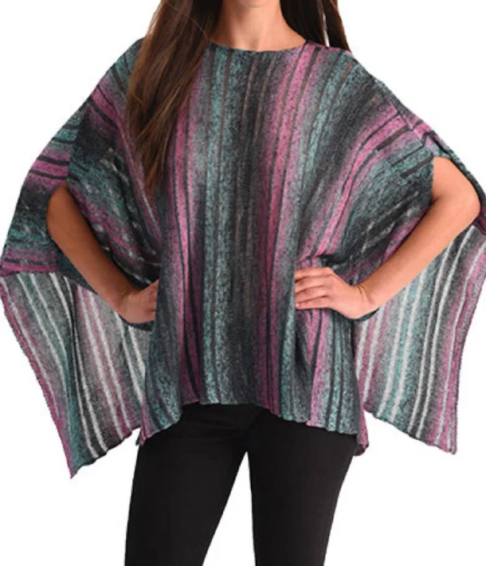 Alpaca Knit TopsColor Cut-Out Poncho In Teal