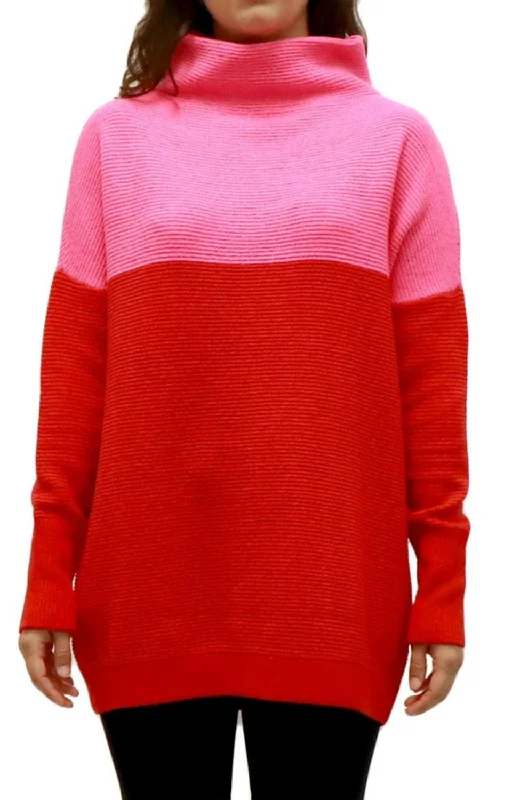 Yoga Knit TopsColorblock Sweater In Red