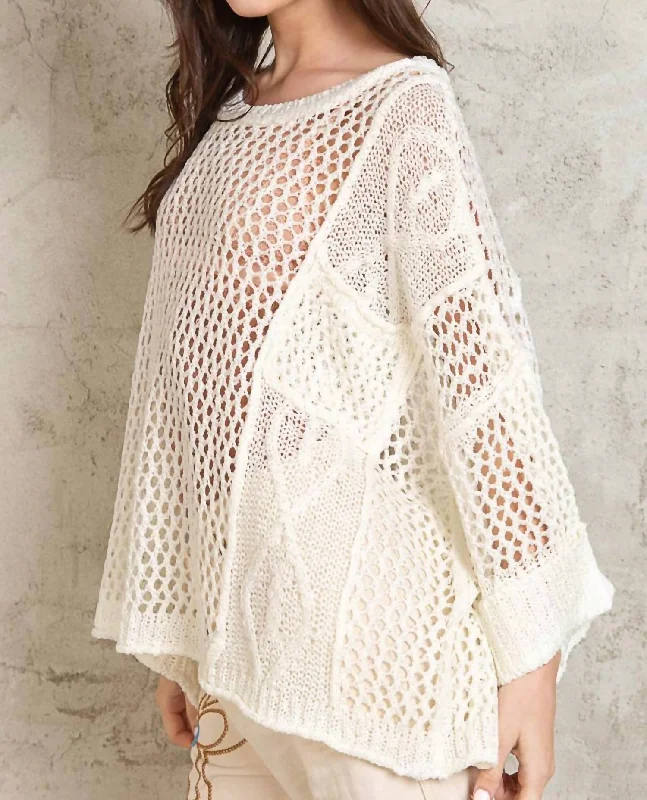 Silk Knit TopsContrast Knit Spring Sweater In White