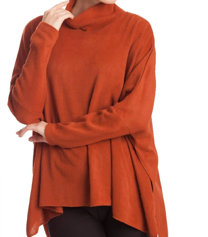 Statement Knit TopsCowl Neck Oversized Sweater In Rust