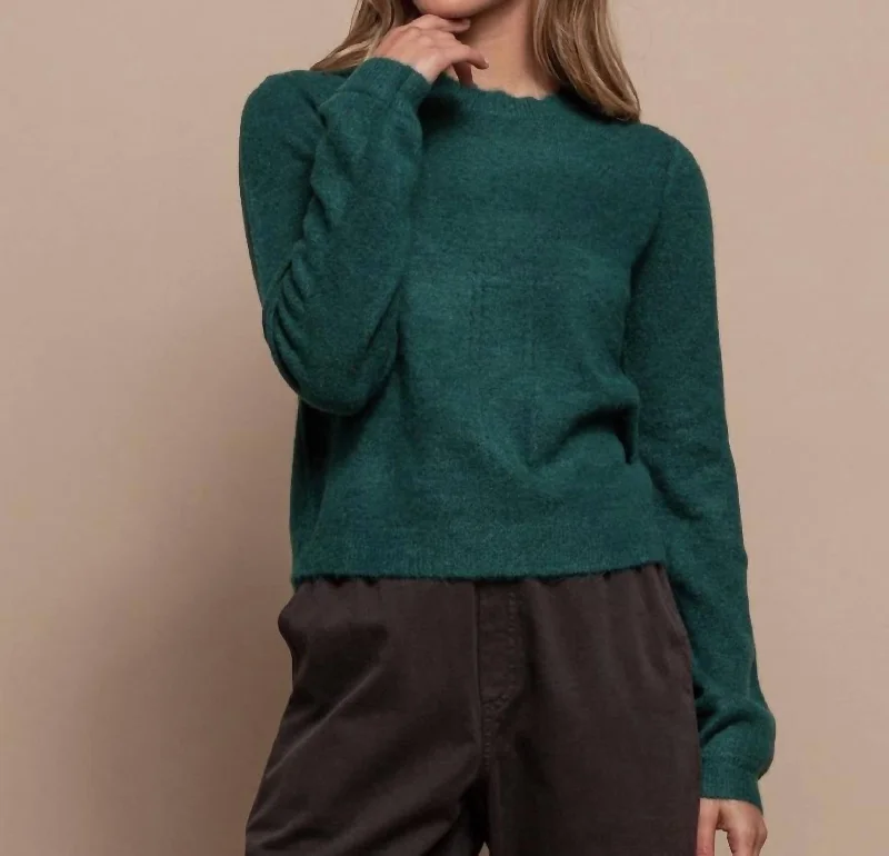 Designer Knit TopsCrew Neck Sweater In Emraled Green