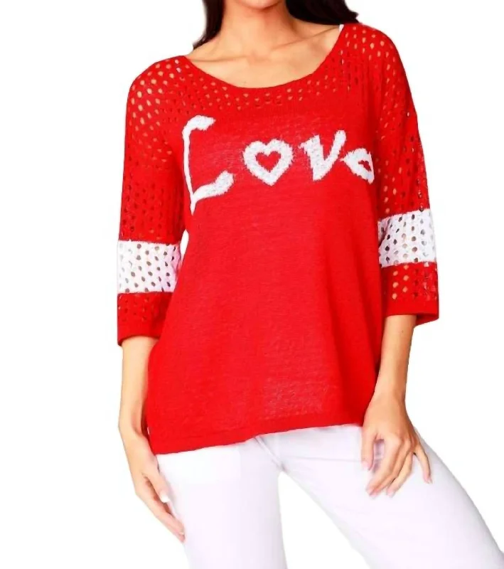 Travel Knit TopsCrochet Love Crew In Red