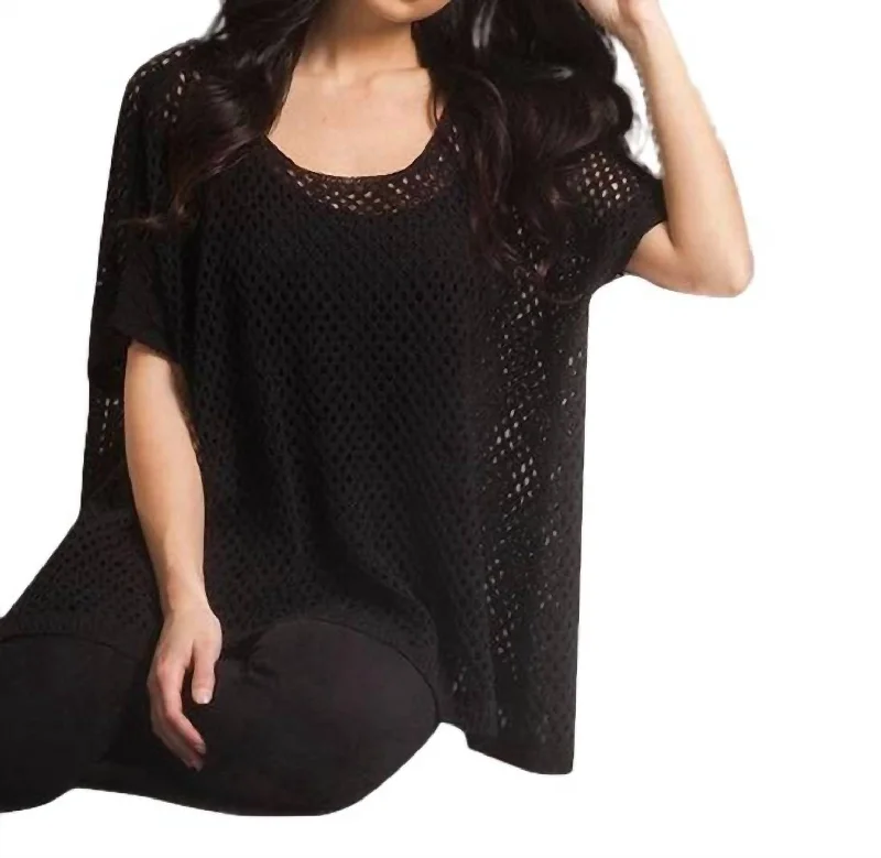 Cropped Knit TopsCrochet Poncho In Black