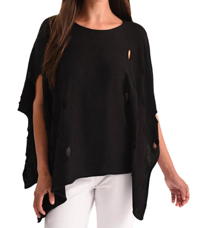 Beaded Knit TopsCut Out Poncho In Black