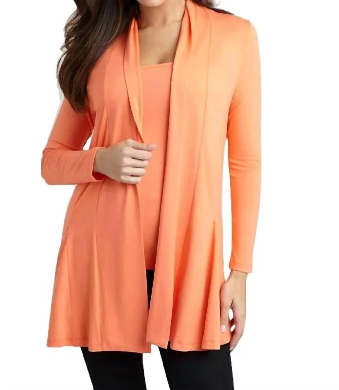 Athletic Knit TopsDraped Long Cardigan In Peach