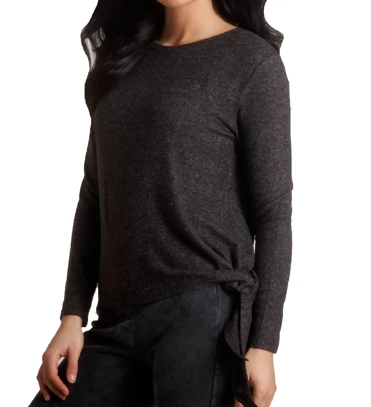 Designer Knit TopsEllie Side Tie Kashmira Sweater In Charcoal