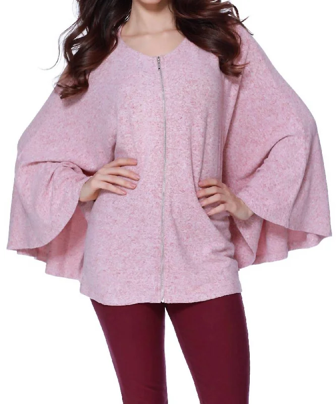 Hunting Knit TopsEloise Kashmira Zip Up Poncho In Rose