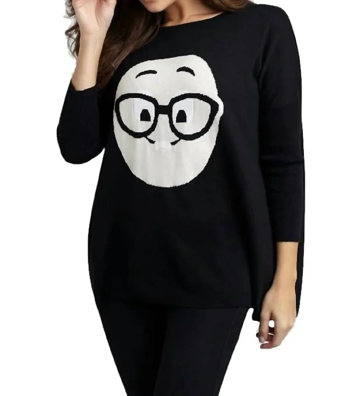 Band Merch Knit TopsGeek Chic Emoji Pullover In Black