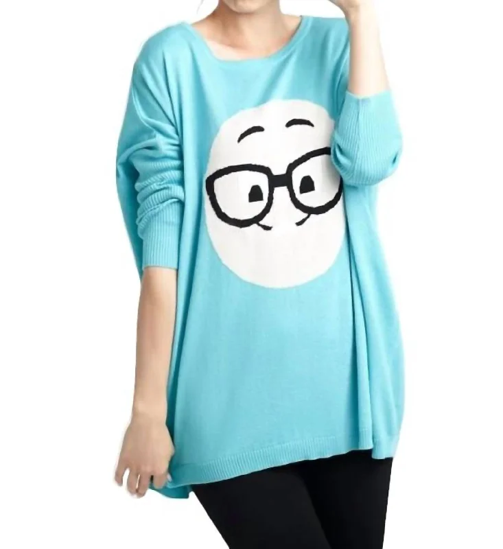 Fleece Knit TopsGeek Chic Emoji Pullover In Turquoise