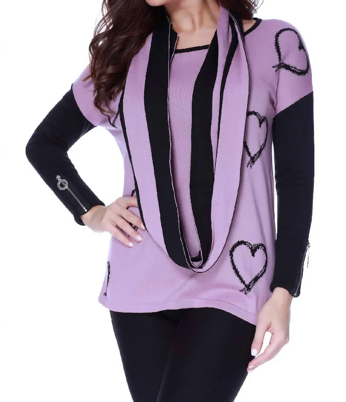 Lace Knit TopsHearts Pullover W/ Infinity Scarf In Rose