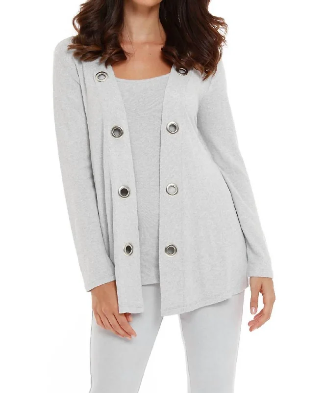 Graphic Knit TopsJuliana Kashmira Open Grommet Cardigan In Gray