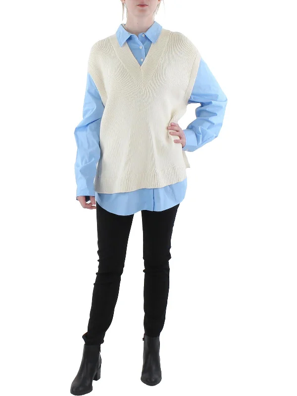 Asymmetrical Knit TopsPaige Womens Collared Knit Pullover Sweater