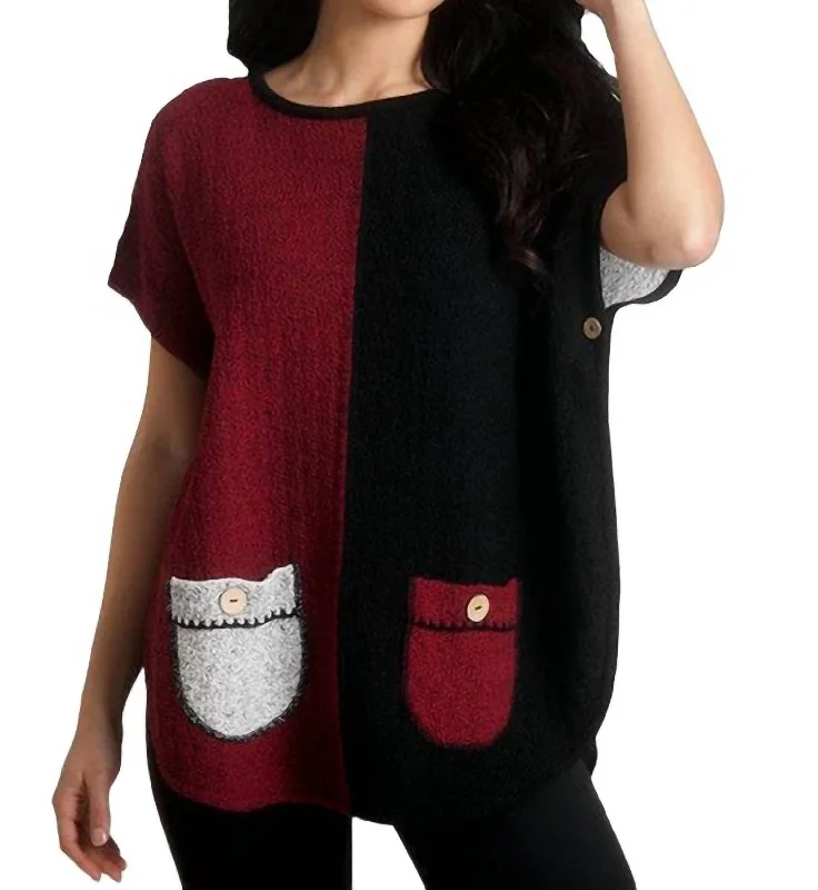 Sheer Knit TopsReversible Poncho In Winecombo