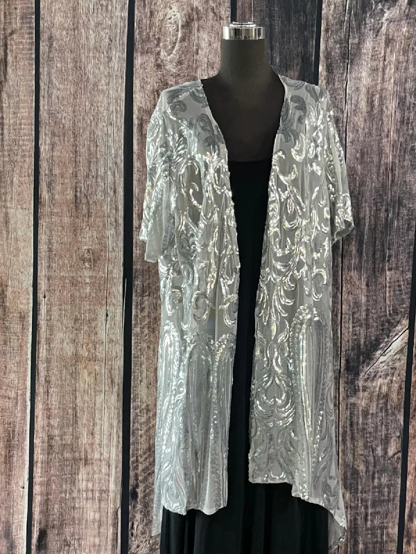 Studded Knit TopsSequin Duster In Silver