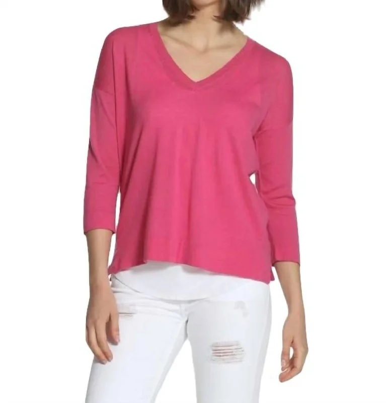 Layered Knit TopsSolid Swing V Neck Pullover In Pink