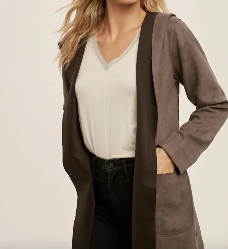 Linen Knit TopsSuede Jacket In Charcoal