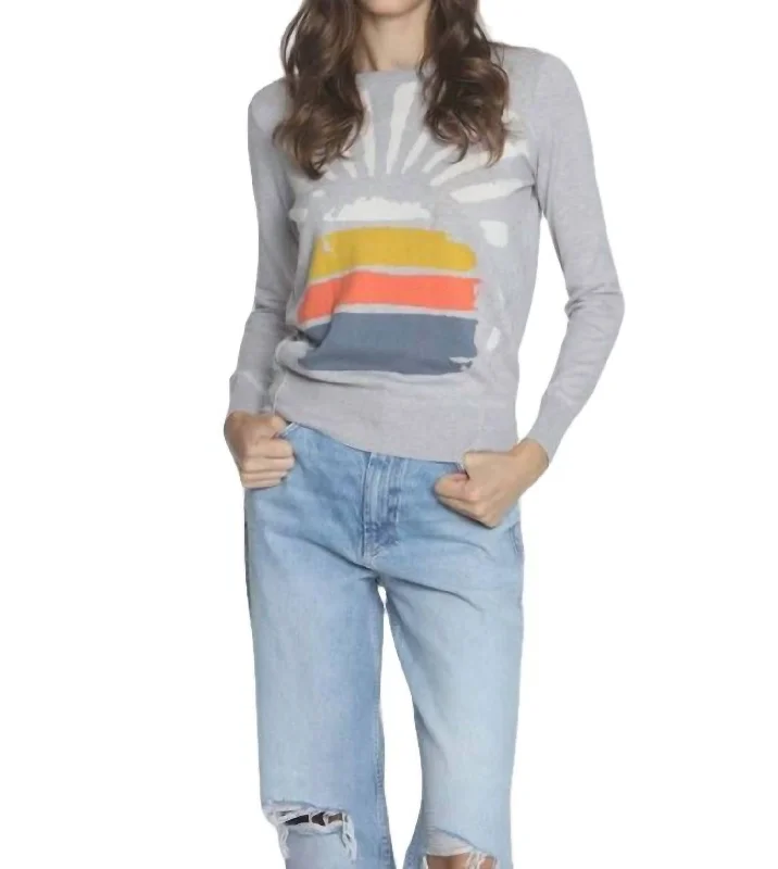 Polyester Knit TopsSunburst Crew Top In Fog Multi