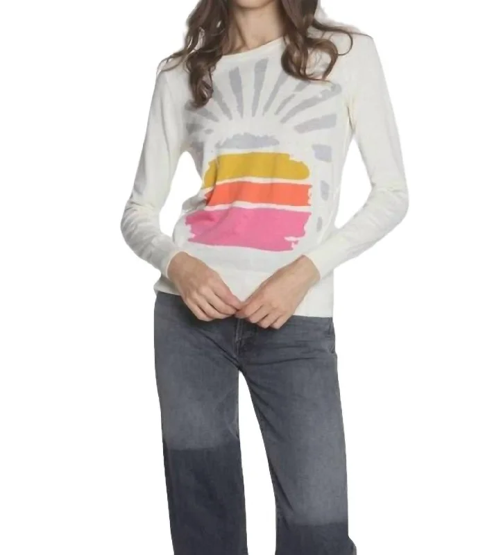 Bamboo Knit TopsSunburst Crew Top In White Multi