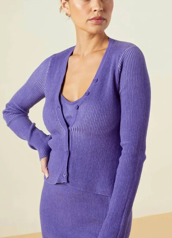 Layered Knit TopsSweater Rib Fitted Cardigan In Aster Purple