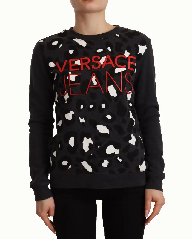 Mohair Knit TopsVersace Jeans  Cotton Leopard Long Sleeves Pullover Women's Sweater