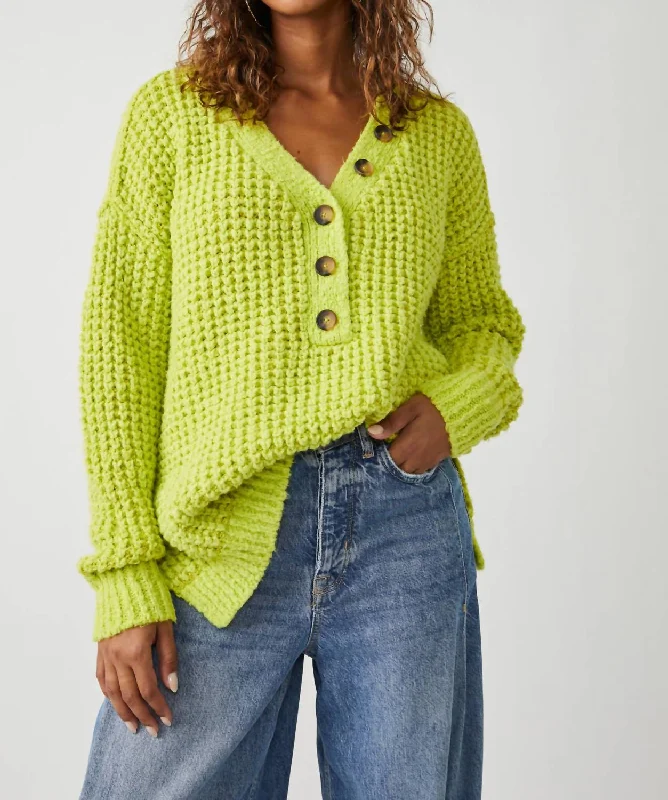 Boat Neck Knit TopsWhistle Thermal Henley Top In Acid Lime