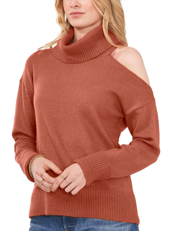 Band Merch Knit TopsWomens Cold Shoulder Long Sleeve Turtleneck Sweater