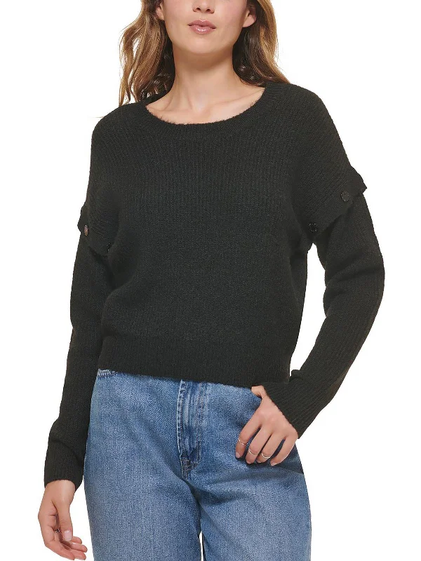 College Knit TopsWomens Drop Shoulder Crewneck Pullover Sweater