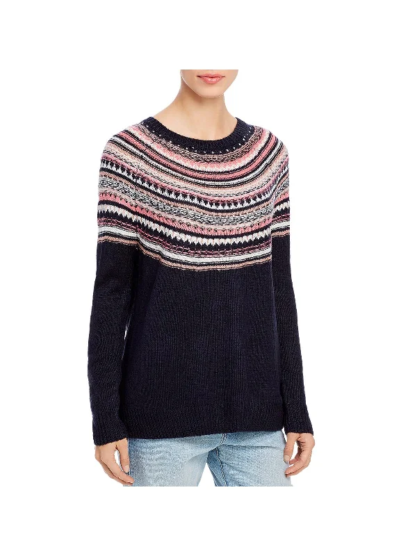 Fringed Knit TopsWomens Fair Isle Crewneck Pullover Sweater