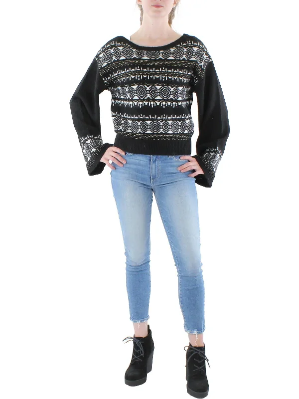 Cultural Knit TopsWomens Fair Isle Metallic Pullover Sweater