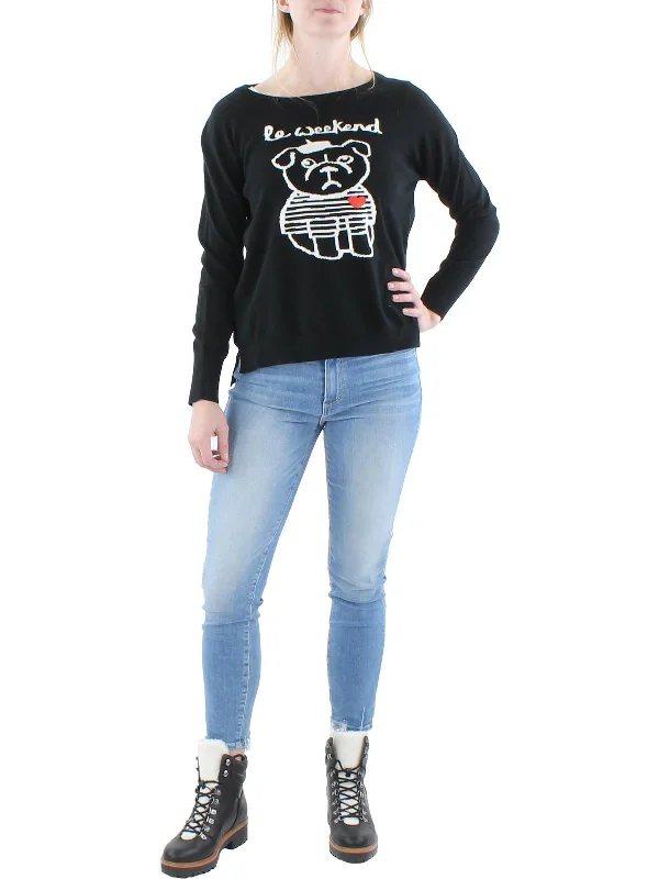 Fitted Knit TopsWomens Graphic Knit Pullover Sweater