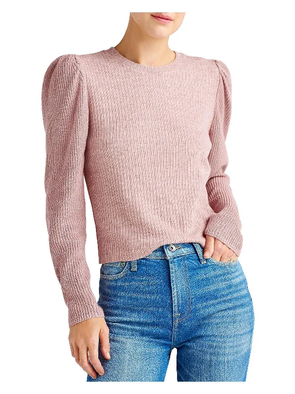 Pocketed Knit TopsWomens Knit Puff Sleeve Pullover Sweater