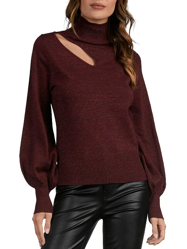 Fleece Knit TopsWomens Metallic Cut-Out Pullover Sweater