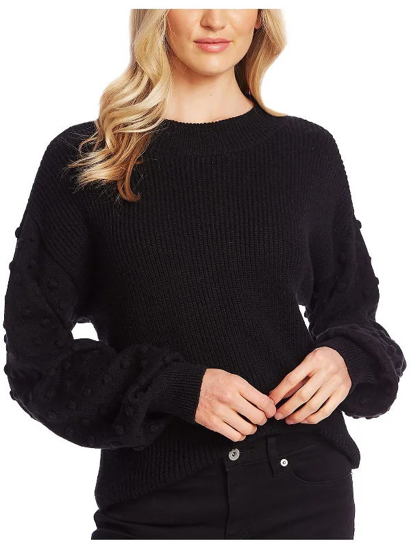 Embroidered Knit TopsWomens Mock Turtleneck Ribbed Pullover Sweater