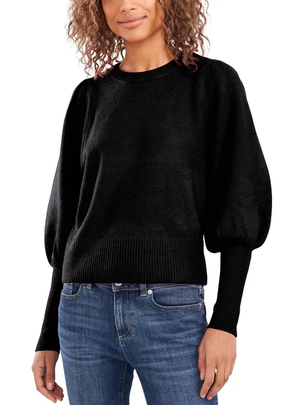 Tasseled Knit TopsWomens Ribbed Puff Sleeve Pullover Sweater