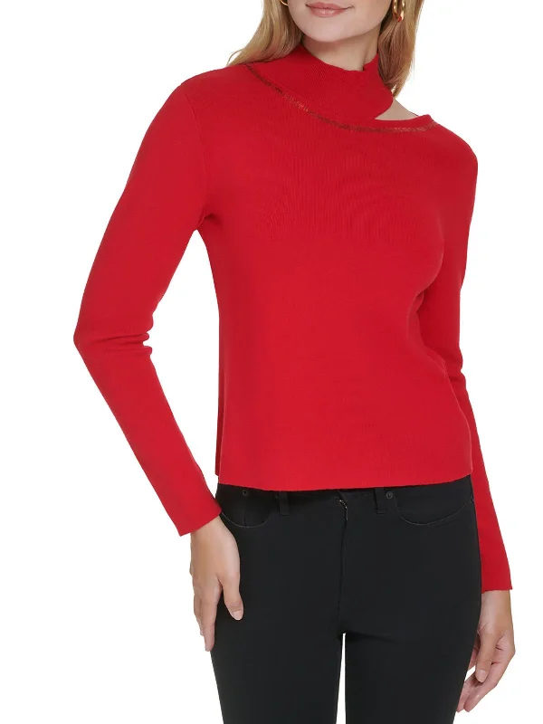 Zippered Knit TopsWomens Sequined Mock Neck Pullover Sweater