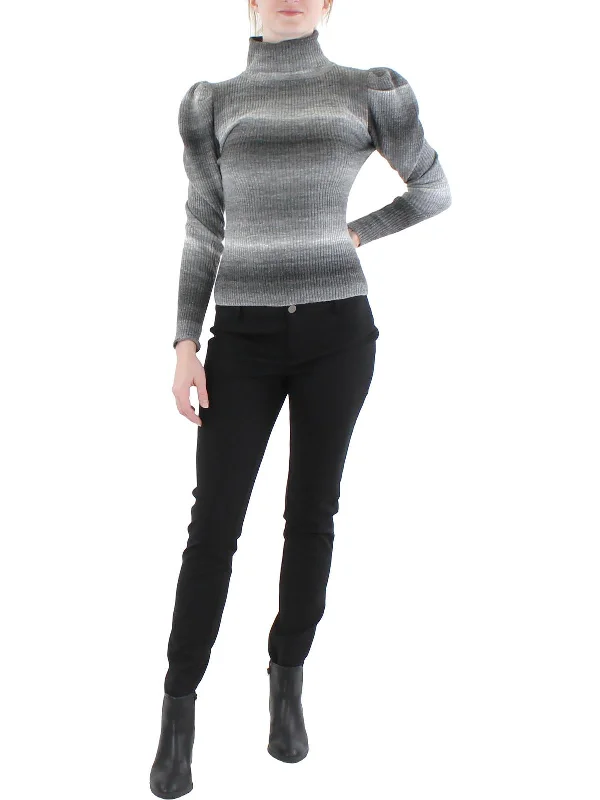 Ribbed Cuff Knit TopsWomens Wool Blend Comfy Turtleneck Sweater