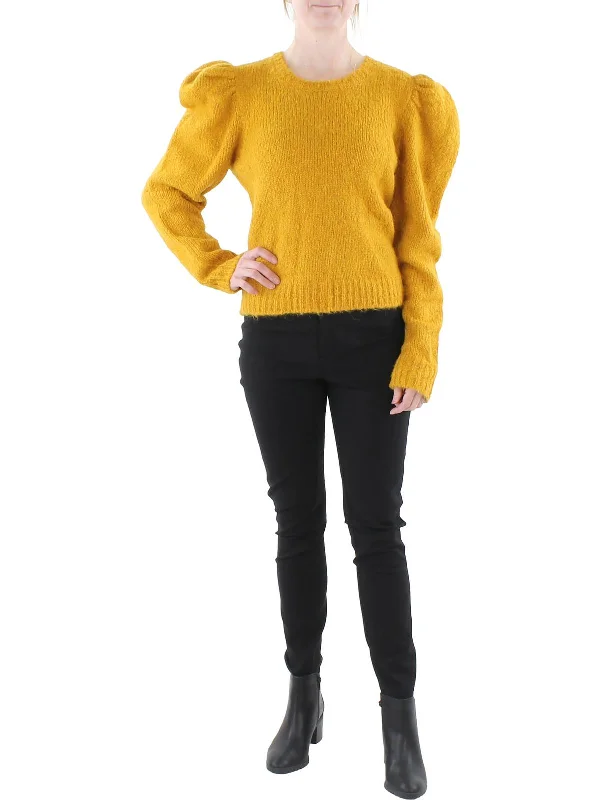 Cotton Knit TopsWomens Wool Ribbed Trim Crewneck Sweater