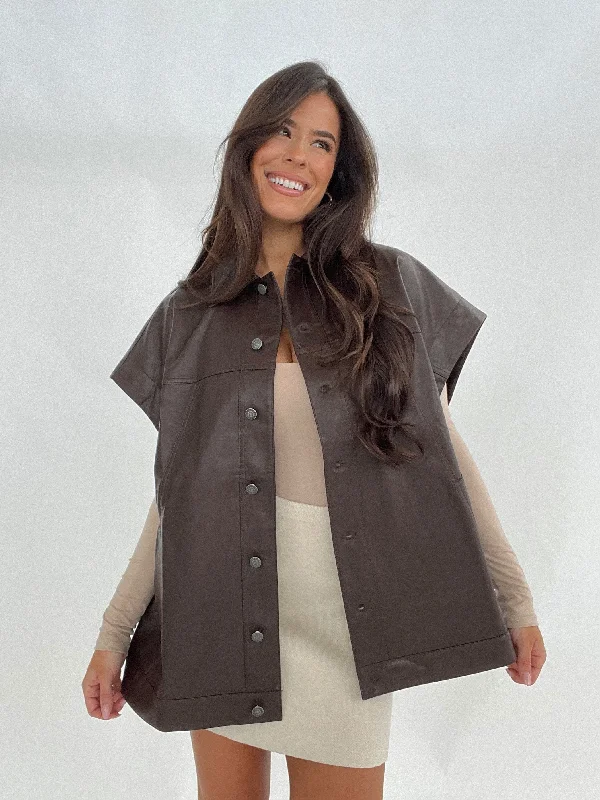 Insulated JacketsBrown Oversized Leather Vest