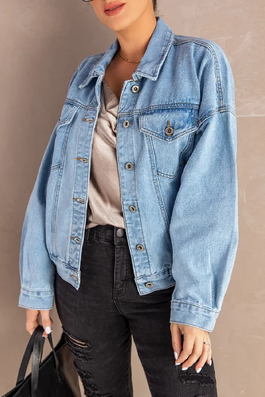 Punk JacketsButton Down Dropped Shoulder Denim Jacket