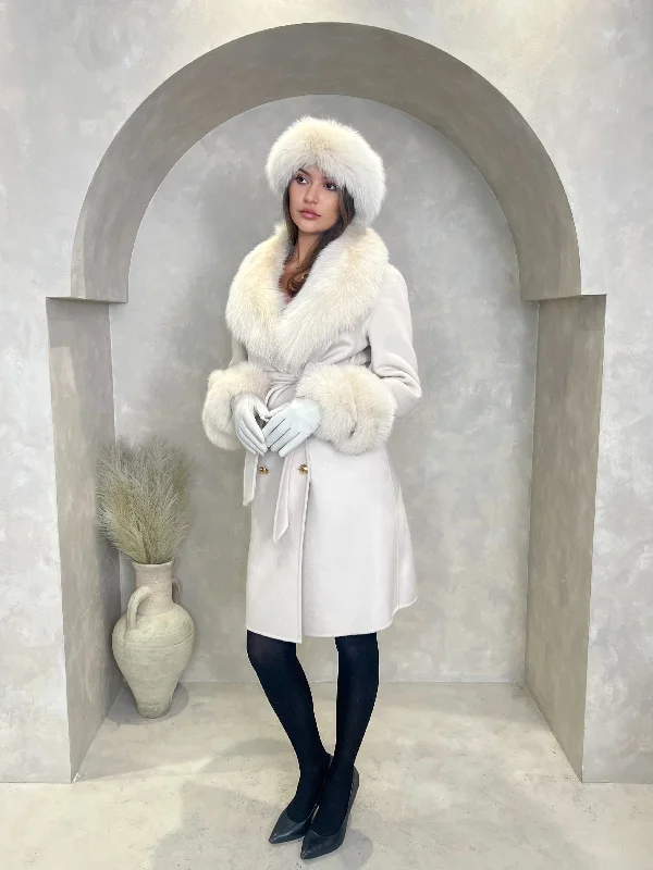 WindbreakersLight Beige Luxury Fur Cashmere Coat