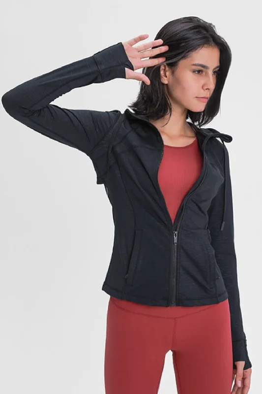 Luxury JacketsDrawstring Detail Zip Up Sports Jacket with Pockets