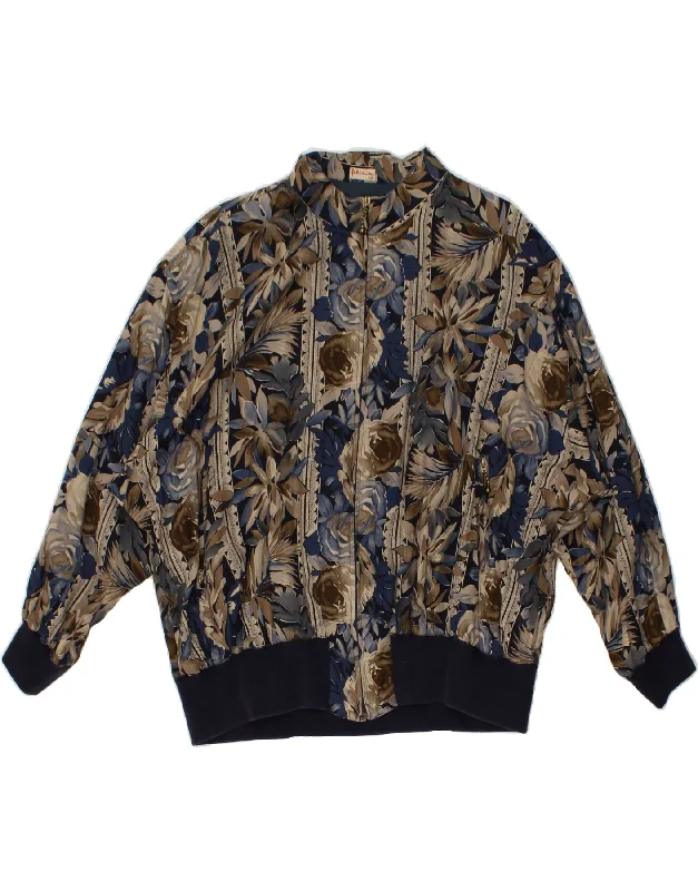 Polyester JacketsFELICIA Womens Bomber Jacket IT 48 XL Navy Blue Floral Cotton