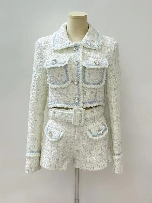 Button-Up JacketsFlap Pocketed Tweed Shorts Suit Women